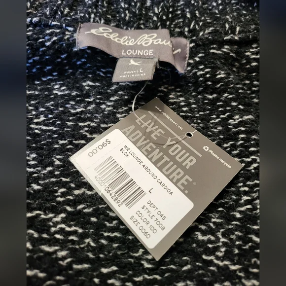 💕 NEW! Eddie Bauer Lounge Around open-front cardigan black/white L $90 NWT - Picture 8 of 16